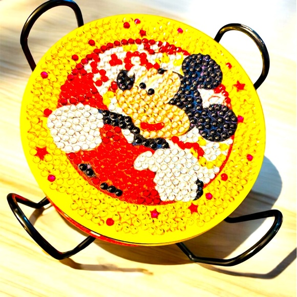 Mickey & Minnie Coasters Set of 6 w/Holder Hand Crafted 4” Round Diamond Art NWT - Picture 2 of 3